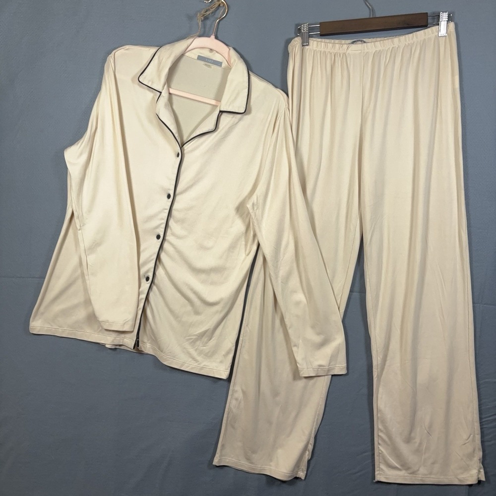 Tart Pajama Set Womens Sz M Cream Black Lightweight Stretch Lounge Classic‎